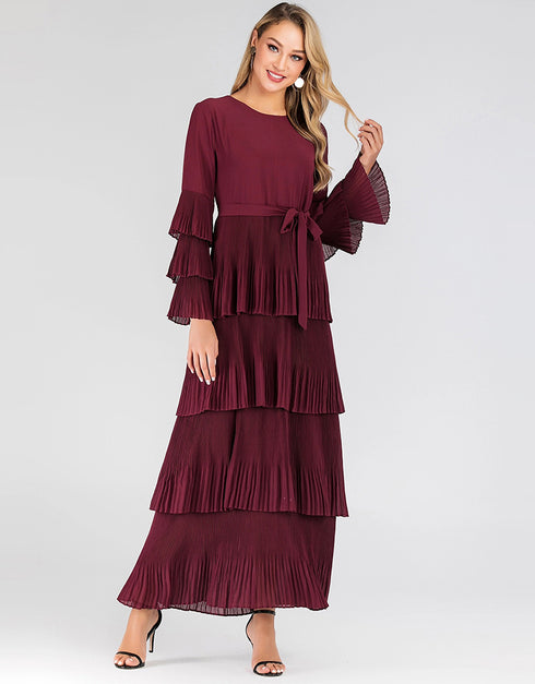 Elegant Round Neck Cake Skirt Long Dress in New Fashion